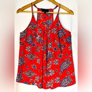 Cynthia Rowley Red with Floral Print Racer Back Blouse Size S.